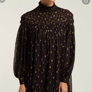 Frame Smocked Long Sleeved Metallic Dress
